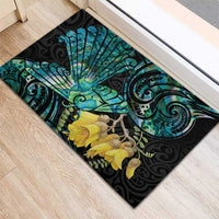 New Zealand Fantail Bird Rubber Doormat Maori Piwakawaka Kowhai - Paua Shell Pattern