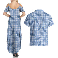 Blue Palaka Hawaii Palapalai Couples Matching Summer Maxi Dress and Hawaiian Shirt Hawaiian Fern - Polynesian Pride