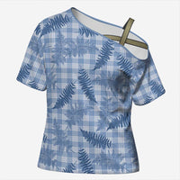 Blue Palaka Hawaii Palapalai Cross Shoulder Shirt Hawaiian Fern LT14 Female Blue - Polynesian Pride