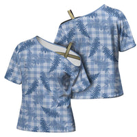 Blue Palaka Hawaii Palapalai Cross Shoulder Shirt Hawaiian Fern LT14 - Polynesian Pride