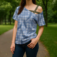 Blue Palaka Hawaii Palapalai Cross Shoulder Shirt Hawaiian Fern LT14 - Polynesian Pride