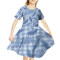 Blue Palaka Hawaii Palapalai Kid Short Sleeve Dress Hawaiian Fern - Polynesian Pride