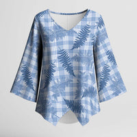 Blue Palaka Hawaii Palapalai Kimono Sleeve Blouse Hawaiian Fern - Polynesian Pride