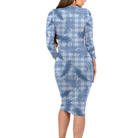 Blue Palaka Hawaii Palapalai Long Sleeve Bodycon Dress Hawaiian Fern - Polynesian Pride