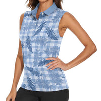 Blue Palaka Hawaii Palapalai Women Sleeveless Polo Shirt Hawaiian Fern - Polynesian Pride