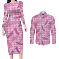 Purple Palaka Hawaii Palapalai Couples Matching Long Sleeve Bodycon Dress and Long Sleeve Button Shirt Hawaiian Fern - Polynesian Pride