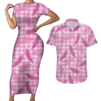 Purple Palaka Hawaii Palapalai Couples Matching Short Sleeve Bodycon Dress and Hawaiian Shirt Hawaiian Fern - Polynesian Pride