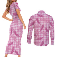 Purple Palaka Hawaii Palapalai Couples Matching Short Sleeve Bodycon Dress and Long Sleeve Button Shirt Hawaiian Fern - Polynesian Pride