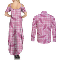 Purple Palaka Hawaii Palapalai Couples Matching Summer Maxi Dress and Long Sleeve Button Shirt Hawaiian Fern - Polynesian Pride