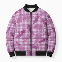 Pink Palaka Hawaii Palapalai Bomber Puffer Jacket Hawaiian Fern - Polynesian Pride