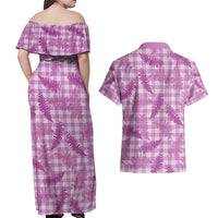 Pink Palaka Hawaii Palapalai Couples Matching Off Shoulder Maxi Dress and Hawaiian Shirt Hawaiian Fern - Polynesian Pride
