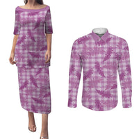 Pink Palaka Hawaii Palapalai Couples Matching Puletasi and Long Sleeve Button Shirt Hawaiian Fern - Polynesian Pride