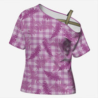 Pink Palaka Hawaii Palapalai Cross Shoulder Shirt Hawaiian Fern LT14 Female Pink - Polynesian Pride