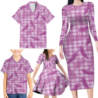 Pink Palaka Hawaii Palapalai Family Matching Long Sleeve Bodycon Dress and Hawaiian Shirt Hawaiian Fern - Polynesian Pride
