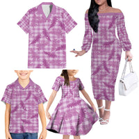 Pink Palaka Hawaii Palapalai Family Matching Off The Shoulder Long Sleeve Dress and Hawaiian Shirt Hawaiian Fern - Polynesian Pride