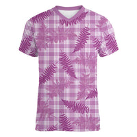 Pink Palaka Hawaii Palapalai Women V-Neck T-Shirt Hawaiian Fern - Polynesian Pride