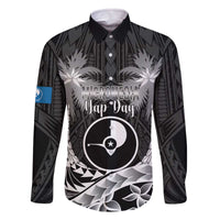 FSM Yap Day Family Matching Off The Shoulder Long Sleeve Dress and Hawaiian Shirt 2025 Wa'ab Micronesia Black Color