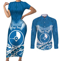 FSM Yap Day Couples Matching Short Sleeve Bodycon Dress and Long Sleeve Button Shirt 2025 Wa'ab Micronesia Flag Color