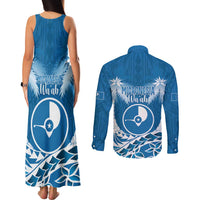 FSM Yap Day Couples Matching Tank Maxi Dress and Long Sleeve Button Shirt 2025 Wa'ab Micronesia Flag Color