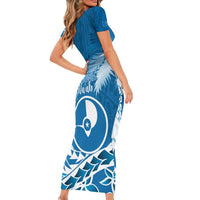 FSM Yap Day Short Sleeve Bodycon Dress 2025 Wa'ab Micronesia Flag Color