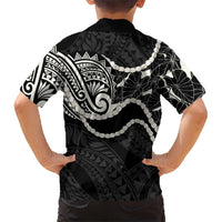 Aloha Hawaii Kalo Pikake Lei Family Matching Long Sleeve Bodycon Dress and Hawaiian Shirt Chest Tattoo Black Hawaiian Pattern