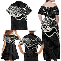 Aloha Hawaii Kalo Pikake Lei Family Matching Off Shoulder Maxi Dress and Hawaiian Shirt Chest Tattoo Black Hawaiian Pattern