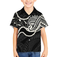 Aloha Hawaii Kalo Pikake Lei Family Matching Off Shoulder Maxi Dress and Hawaiian Shirt Chest Tattoo Black Hawaiian Pattern