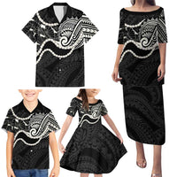 Aloha Hawaii Kalo Pikake Lei Family Matching Puletasi and Hawaiian Shirt Chest Tattoo Black Hawaiian Pattern