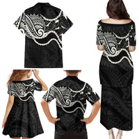 Aloha Hawaii Kalo Pikake Lei Family Matching Puletasi and Hawaiian Shirt Chest Tattoo Black Hawaiian Pattern