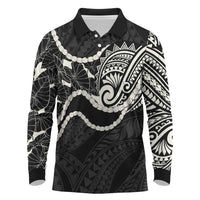 Aloha Hawaii Kalo Pikake Lei Long Sleeve Polo Shirt Chest Tattoo Black Hawaiian Pattern LT14 Black - Polynesian Pride