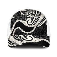 Aloha Hawaii Kalo Pikake Lei Mesh Trucker Cap Chest Tattoo Black Hawaiian Pattern
