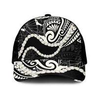 Aloha Hawaii Kalo Pikake Lei Mesh Trucker Cap Chest Tattoo Black Hawaiian Pattern