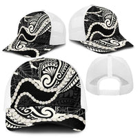 Aloha Hawaii Kalo Pikake Lei Mesh Trucker Cap Chest Tattoo Black Hawaiian Pattern