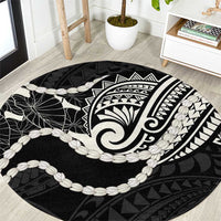 Aloha Hawaii Kalo Pikake Lei Round Carpet Chest Tattoo Black Hawaiian Pattern LT14 Black - Polynesian Pride