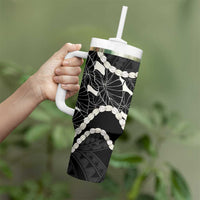 Aloha Hawaii Kalo Pikake Lei Tumbler With Handle Chest Tattoo Black Hawaiian Pattern