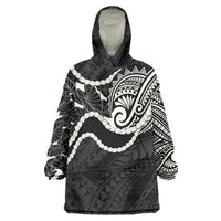 Aloha Hawaii Kalo Pikake Lei Wearable Blanket Hoodie Chest Tattoo Black Hawaiian Pattern