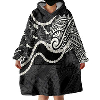 Aloha Hawaii Kalo Pikake Lei Wearable Blanket Hoodie Chest Tattoo Black Hawaiian Pattern