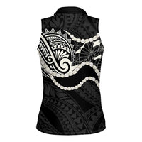 Aloha Hawaii Kalo Pikake Lei Women Sleeveless Polo Shirt Chest Tattoo Black Hawaiian Pattern
