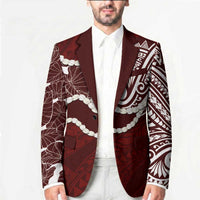 Aloha Hawaii Kalo Pikake Lei Blazer Chest Tattoo Oxblood Hawaiian Pattern