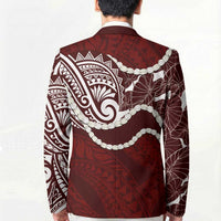 Aloha Hawaii Kalo Pikake Lei Blazer Chest Tattoo Oxblood Hawaiian Pattern