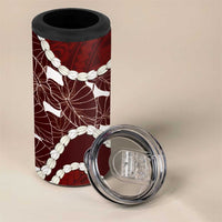 Aloha Hawaii Kalo Pikake Lei 4 in 1 Can Cooler Tumbler Chest Tattoo Oxblood Hawaiian Pattern