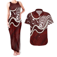 Aloha Hawaii Kalo Pikake Lei Couples Matching Tank Maxi Dress and Hawaiian Shirt Chest Tattoo Oxblood Hawaiian Pattern