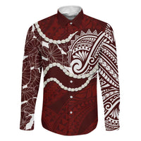 Aloha Hawaii Kalo Pikake Lei Family Matching Off The Shoulder Long Sleeve Dress and Hawaiian Shirt Chest Tattoo Oxblood Hawaiian Pattern