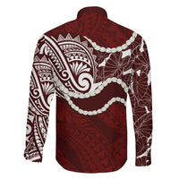 Aloha Hawaii Kalo Pikake Lei Family Matching Off The Shoulder Long Sleeve Dress and Hawaiian Shirt Chest Tattoo Oxblood Hawaiian Pattern