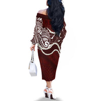 Aloha Hawaii Kalo Pikake Lei Family Matching Off The Shoulder Long Sleeve Dress and Hawaiian Shirt Chest Tattoo Oxblood Hawaiian Pattern
