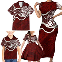 Aloha Hawaii Kalo Pikake Lei Family Matching Short Sleeve Bodycon Dress and Hawaiian Shirt Chest Tattoo Oxblood Hawaiian Pattern