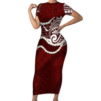 Aloha Hawaii Kalo Pikake Lei Family Matching Short Sleeve Bodycon Dress and Hawaiian Shirt Chest Tattoo Oxblood Hawaiian Pattern