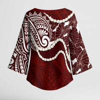 Aloha Hawaii Kalo Pikake Lei Kimono Sleeve Blouse Chest Tattoo Oxblood Hawaiian Pattern