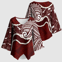 Aloha Hawaii Kalo Pikake Lei Kimono Sleeve Blouse Chest Tattoo Oxblood Hawaiian Pattern