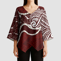 Aloha Hawaii Kalo Pikake Lei Kimono Sleeve Blouse Chest Tattoo Oxblood Hawaiian Pattern